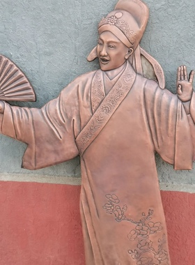 戏曲人物锻铜浮雕紫铜雕塑古代文艺人物雕塑外墙铜版画铜雕画设计