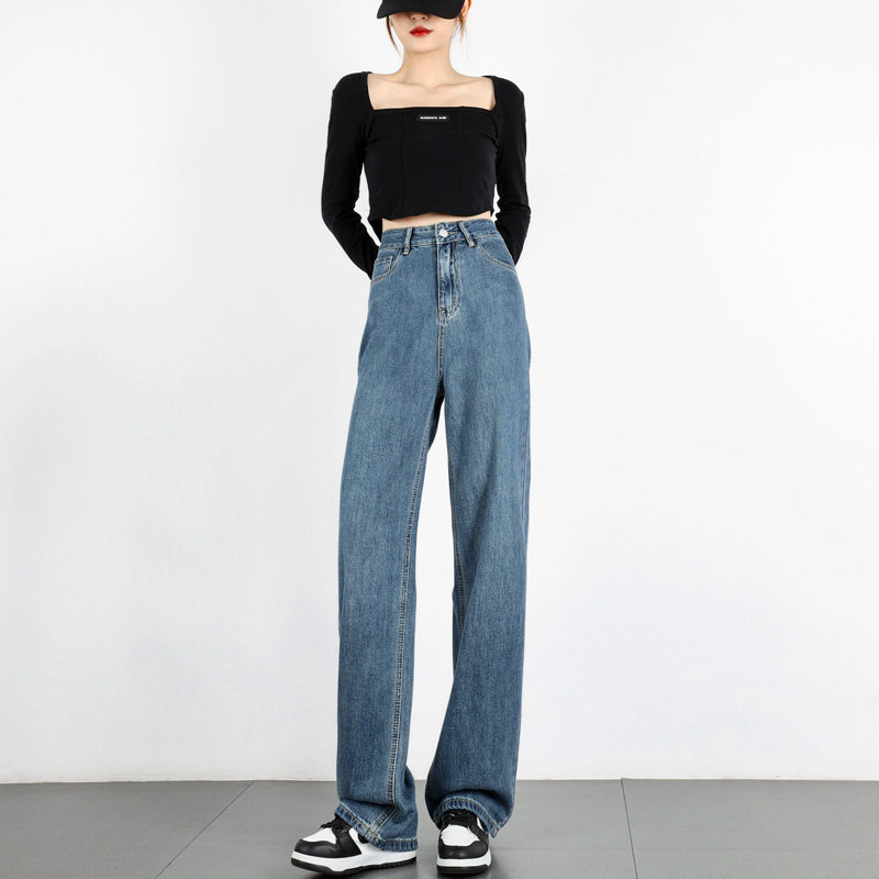 复古港风阔腿2022秋季新款裤牛仔裤 卡秋里牛仔裤
