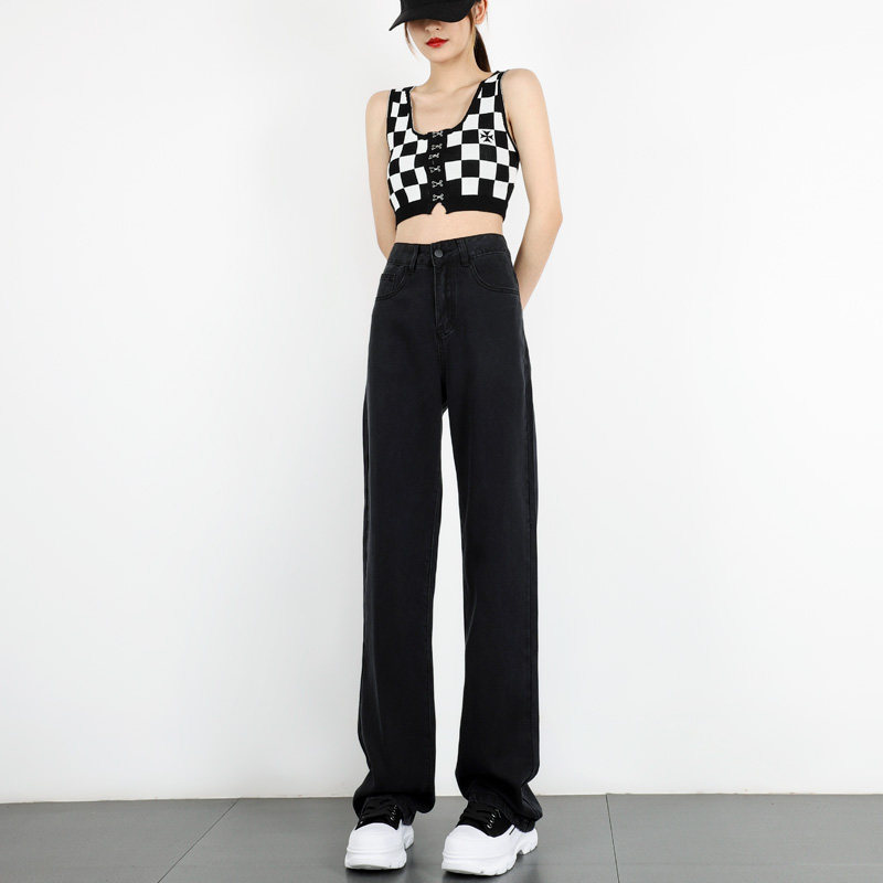 天丝黑色夏季高腰垂感小个子牛仔裤 卡秋里牛仔裤