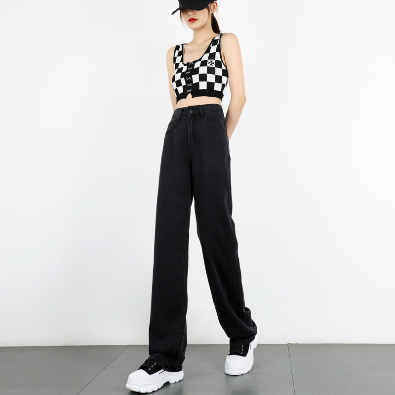 天丝黑色夏季高腰垂感小个子牛仔裤 卡秋里牛仔裤