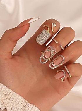 women geometric Ring inlaid diamond manicure nail rings 指环