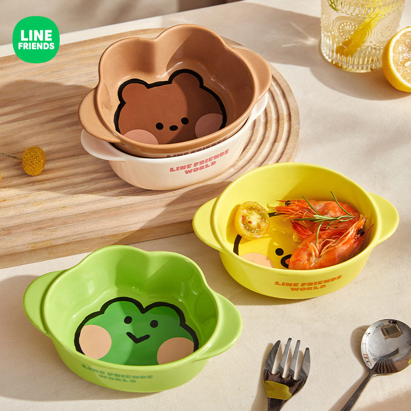 布朗熊带手柄碗陶瓷烘焙芝士焗饭烤碗高颜值可爱泡面碗水果沙拉碗