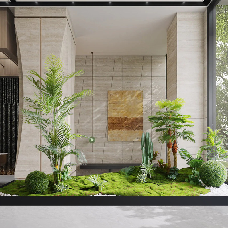 大型仿真绿植景观套装室内软装造景酒店展厅植物散尾树扇葵盆栽_虎窝淘