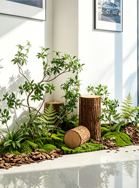 野花仿真苔藓绿植造景庭院真树干