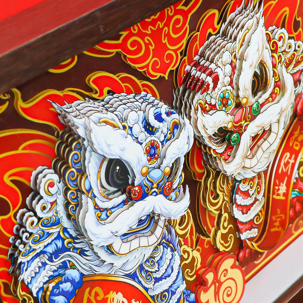 经典国潮貔貅醒狮中空立体A4相框画招财喜庆家居相框摆件文创摆台,淘宝优惠券,粉丝福利购,淘宝优惠卷