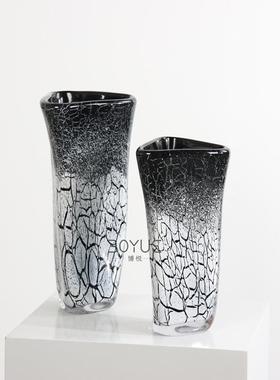 简约家居桌面灰白色裂纹琉璃花器样板间餐厅台面装饰花瓶客厅摆件