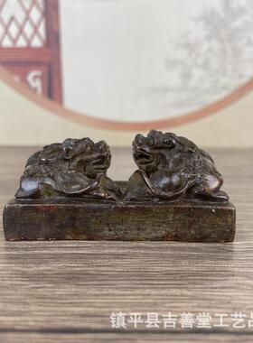 仿古实心双貔貅印章摆件复古书法装饰摆件镇纸压纸工艺品印章