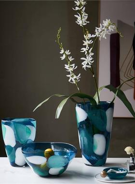 碧轩现代北欧彩色果盘渐变厚重创意玻璃花瓶茶几客厅餐桌插花花瓶