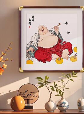 弥勒佛画像国画新中式入户画玄关画佛系笑纳百福图茶室餐厅装饰画