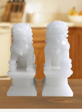 新中式仿白玉对狮子摆件客厅别墅玄关装饰摆件软装设计家装饰品