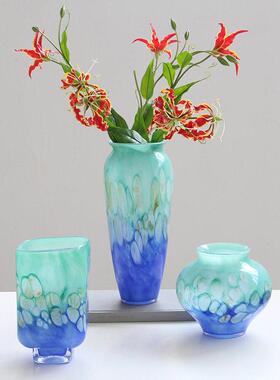 欧式轻奢雨花石琉璃花装饰插花花器手工客厅居家玄关茶几电视柜