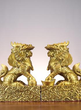 铜麒麟财富麒麟铜有底财福麒麟家居店铺装饰铜摆件祥云麒麟