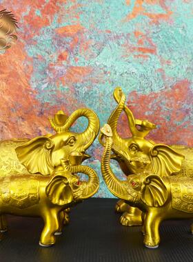 宏达全黄铜平安如意大象办公室玄关吸水象桌面礼品铜大象摆件