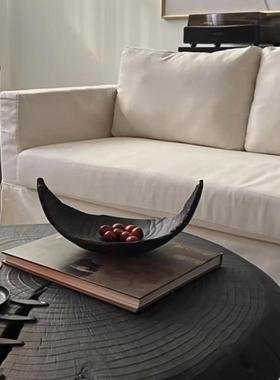 侘寂风黑色日式果盘样板间酒店客厅茶几桌面居家装饰品摆件托盘