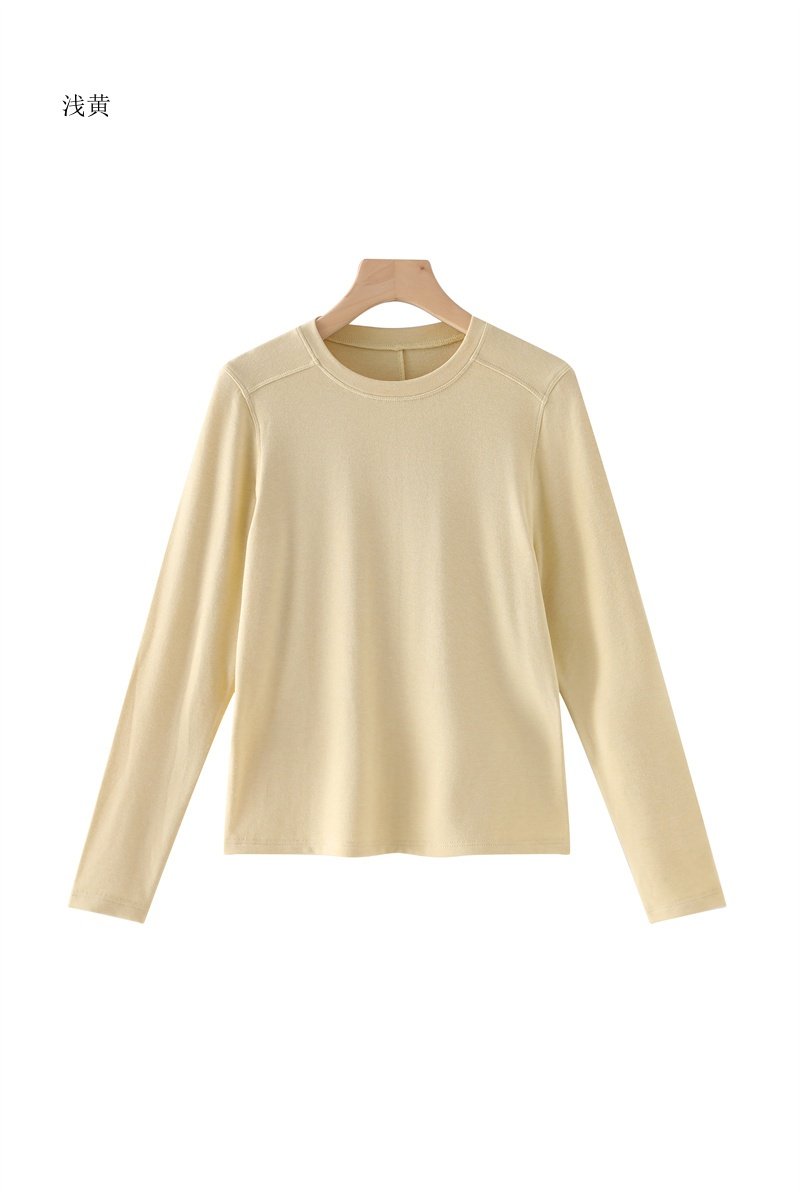 2026新款外贸单圆领长袖精品棉T恤女宽松显瘦休闲百搭上衣9Ha229