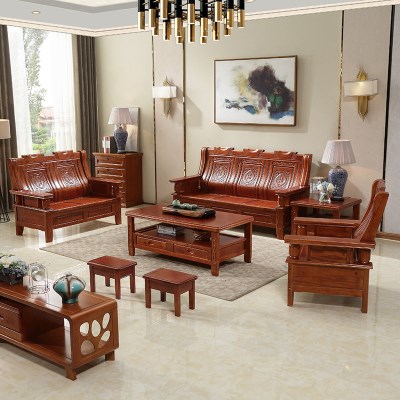 New Chinese solid wood sofa combined small family type living room economy type full solid wood fragrant camphor wood winter and summer double-purpose furniture 