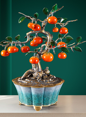 柿柿如意铜柿子树盆栽摆件