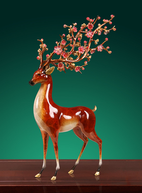一路升华梅花鹿黄铜摆件