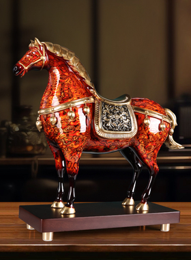 招财全铜马摆件中式唐马
