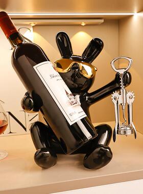 贝汉美兔子红酒架酒柜装饰品摆件轻奢高档客厅餐柜玄关酒托 托摆