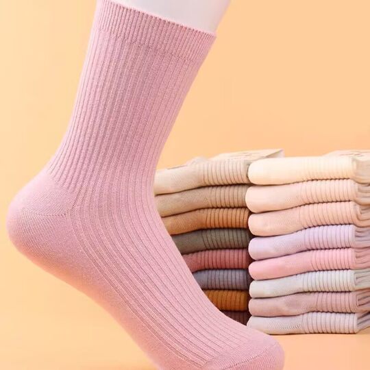 韩系少女显瘦ins中长筒无骨紫色运动月子堆堆潮袜透气防臭学院风