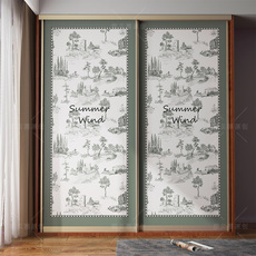 Наклейки на шкаф 法式轻奢风衣柜装饰玻璃门贴纸推拉门翻新改造加厚防水壁纸灰绿色