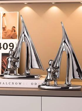 轻奢高档帆船陶瓷摆件家居客厅酒柜电视柜装饰品玄关办公室摆设