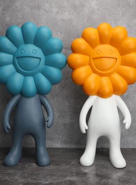 欧式创意树脂葵花笑脸人雕塑样板房家居书房桌面客厅软饰品摆件