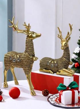 欧式创意藤编对鹿摆件欧式客厅酒柜工艺品室内装饰品家居玄关场景