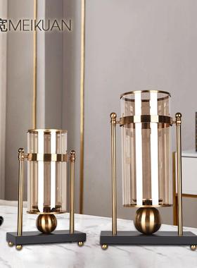 北欧铁艺玻璃花瓶摆件客厅装饰仿真花插花样板房轻奢家居金属饰品