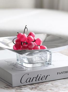 北欧极简软装饰金属水晶果盘摆件样板房设计师精致桌面搭配工艺品