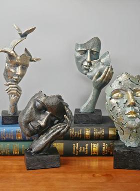 北欧复古面具树脂摆件客厅玄关酒柜咖啡厅工艺品装饰