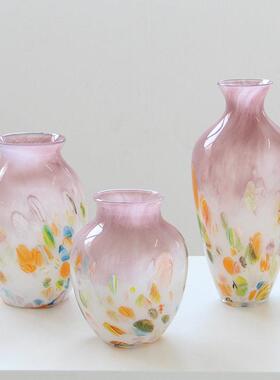 厂家直销中古风手工渐变粉紫色玻璃花轻奢风桌面居家鲜花
