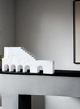 简约现代抽象几何大理石建筑创意摆件样板房售楼处客厅桌面饰品