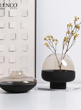 现代简约宽口双色玻璃花瓶样板房客厅插花器餐桌电视柜创意装饰品