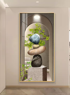 金石福鹿轻奢入户玄关装饰画简约现代走廊过道挂画极简风竖版挂画