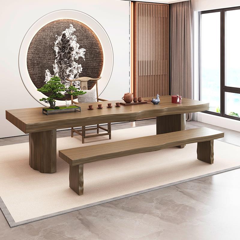 新中式实木茶桌功夫茶桌实木大板茶桌椅组合简约实木茶台家用 - 图3