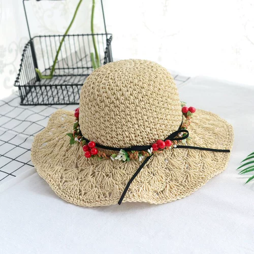 Летняя тканая соломенная шляпа из корейской версии цветочного кольца ручной работы с коротки