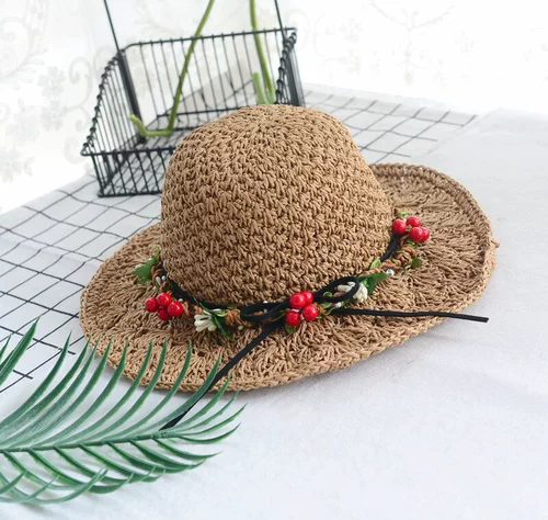 Летняя тканая соломенная шляпа из корейской версии цветочного кольца ручной работы с коротки