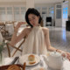 ສິບສາມ Porridge Gilt Swallowtail Acetate French Date Fashionable Pearlescent Design Temperament Halter Neck Chiffon Shirt for Women