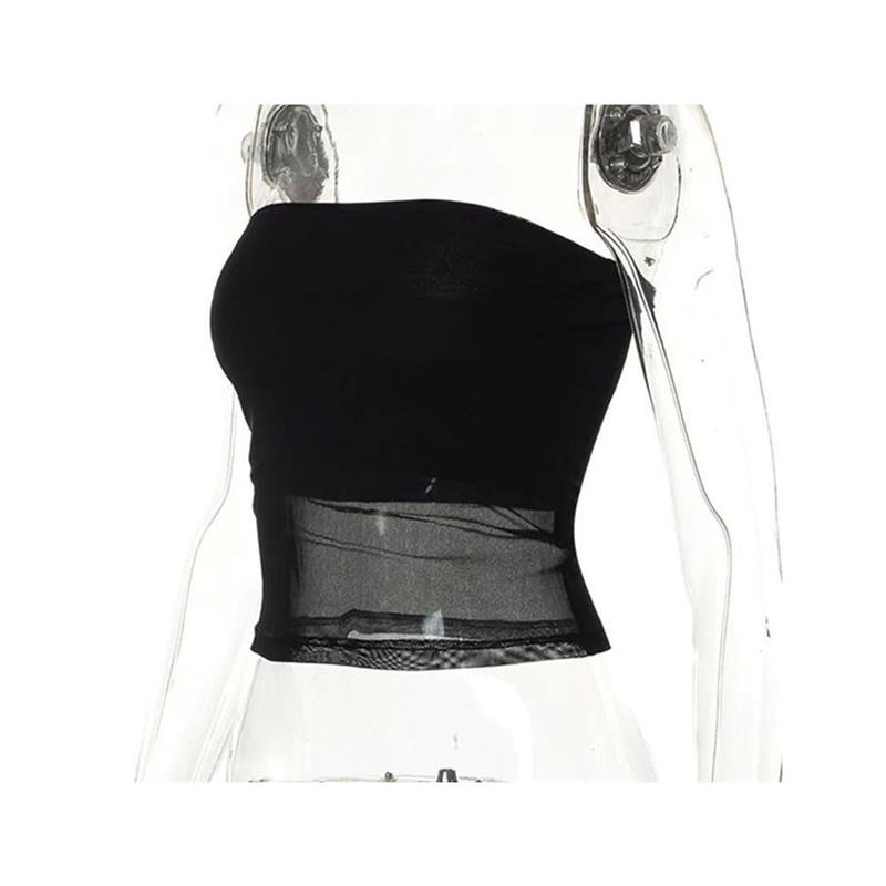 Mesh Corset Black Crop Top Women Patchwork Tube Top Sexy Sle - 图3