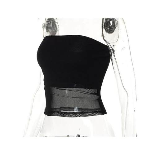 Mesh Corset Black Crop Top Women Patchwork Tube Top Sexy Sle-图3