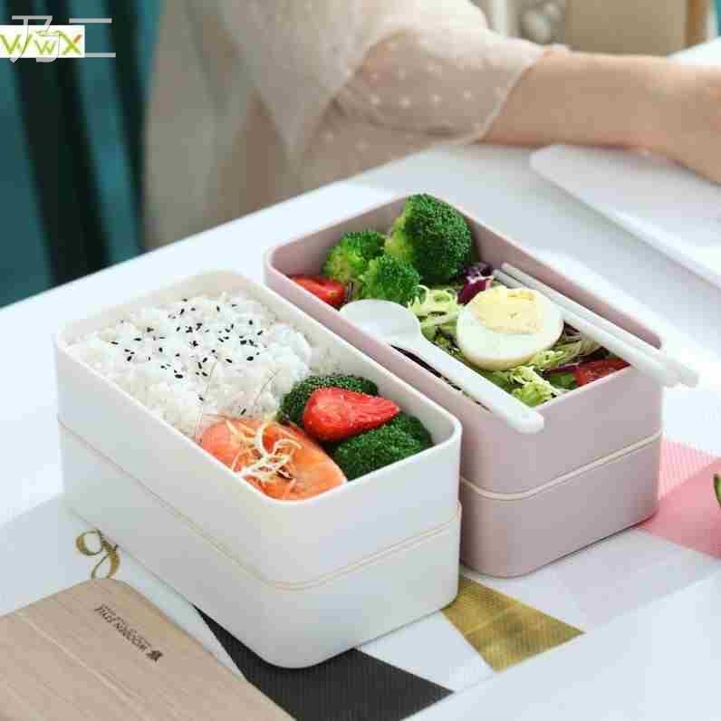 Microwave Double Layer Lunch Box Wooden Bento Box Portable - 图0