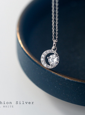 s925纯银十字链女月亮项链