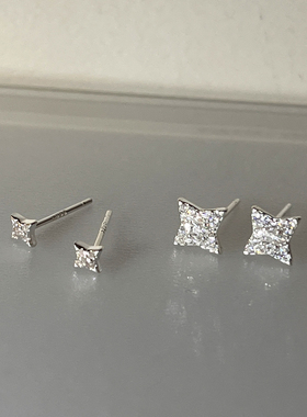 999纯银四芒星耳钉防过敏