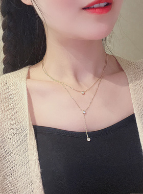 钛钢18k真金电镀双层流苏项链女不掉色小众设计锁骨链高级感