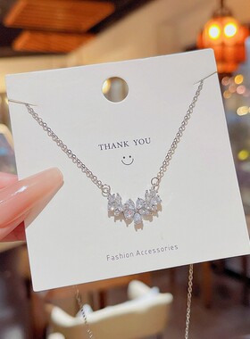 日韩新款甜美锆石花瓣项链夏季女高级感吊坠颈链小众设计感锁骨链