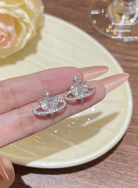 轻奢设计感耳饰设计感小众百搭耳环银针超闪锆石宇宙星球精致耳钉