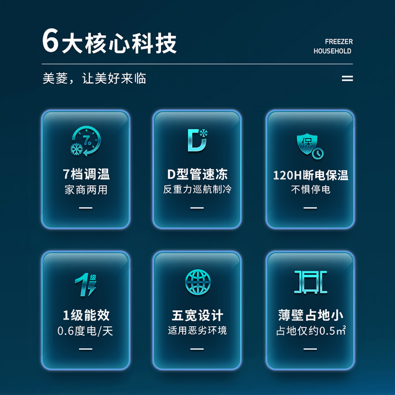 美菱201L小型冷冻冰柜家用冷藏保鲜商用节能大容量囤货卧式冷柜-图3