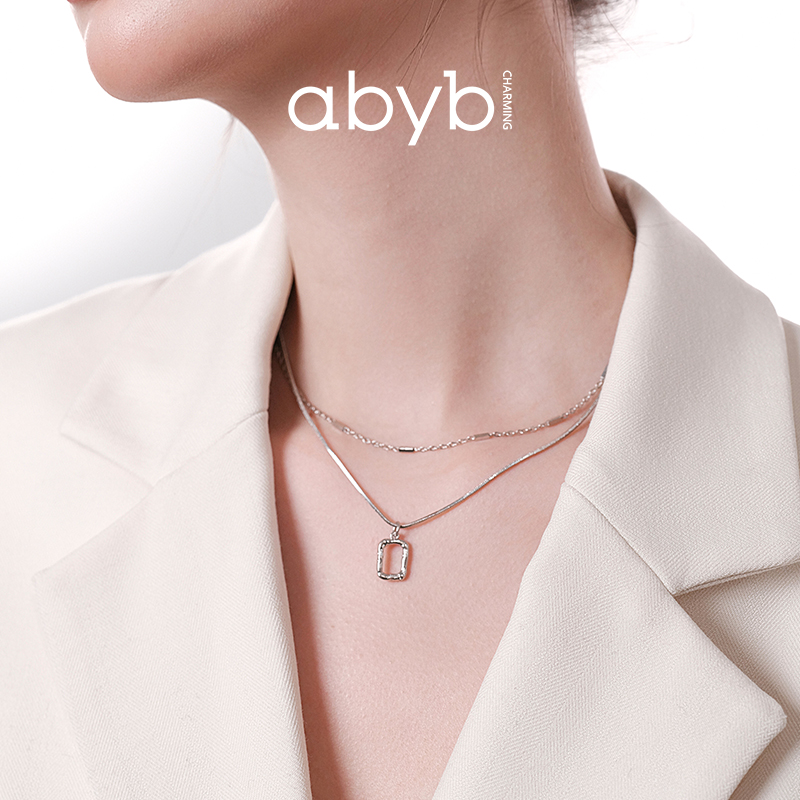 【秦岚同款】abyb新品S925银项链mini艺术框轻奢纯银锁骨链礼物